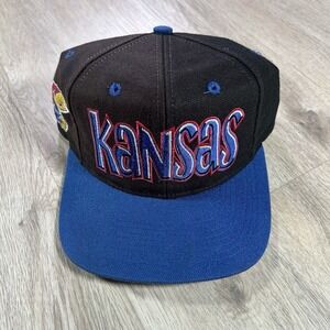 VTG Kansas Jayhawks Graffiti Fitted Hat 7 1/8 Top of the World Black Faded Wool